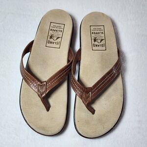 Island Slipper DT522 Thong Sandals Womens 10 Brown Leather Ultrasuede Flip Flops